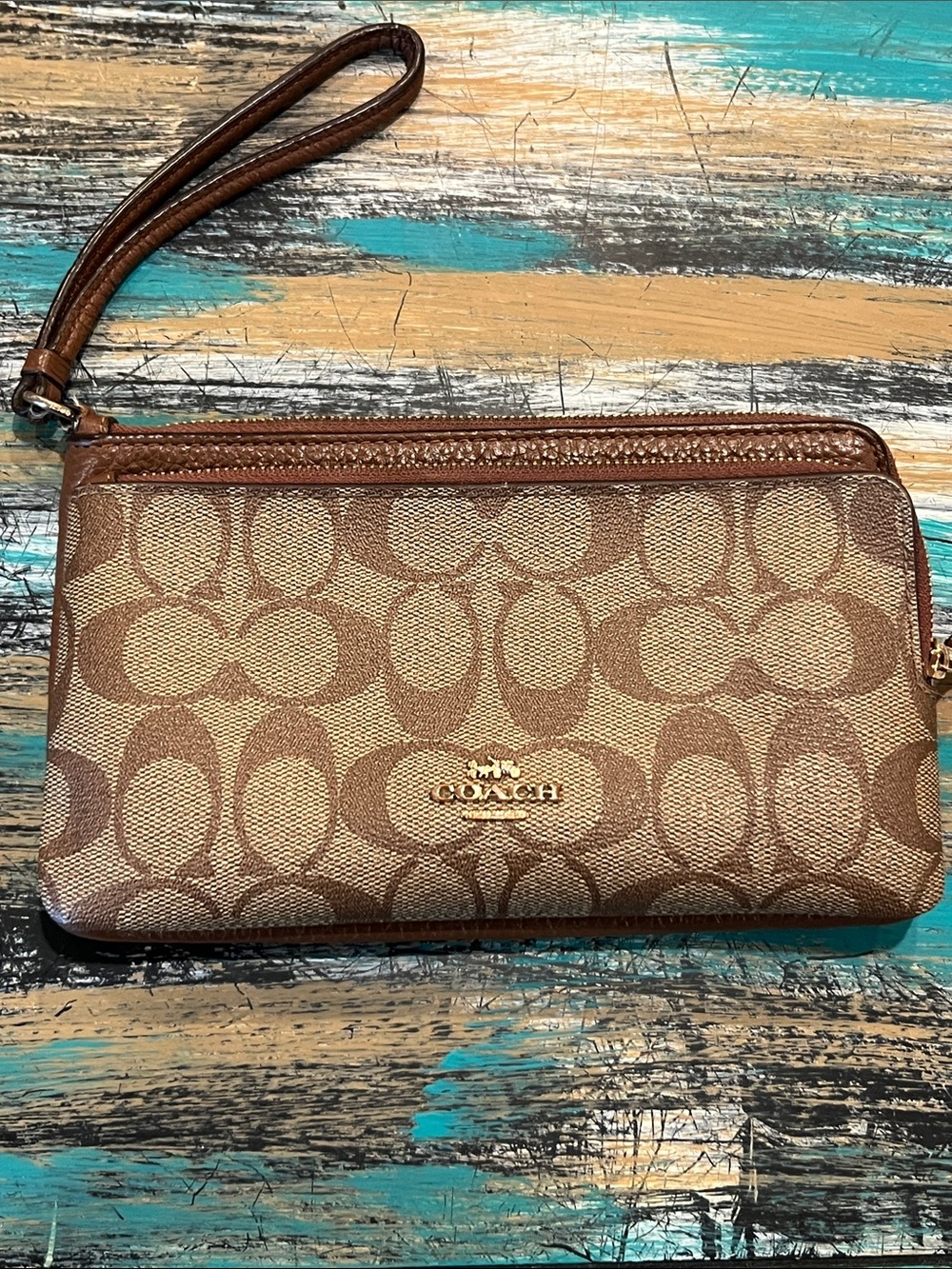 Coach Brown Signature Wristlet Clutch